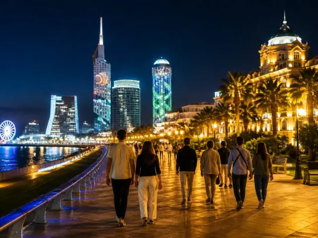 Night walk through illuminated Batumi center - Batumi