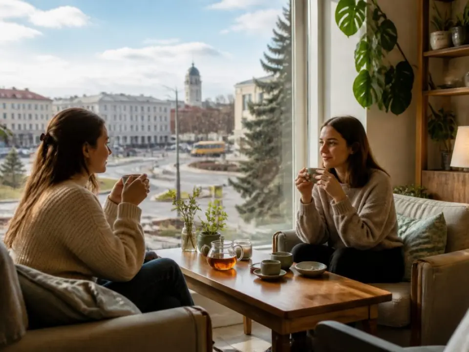 Tea and conversation in a cozy place