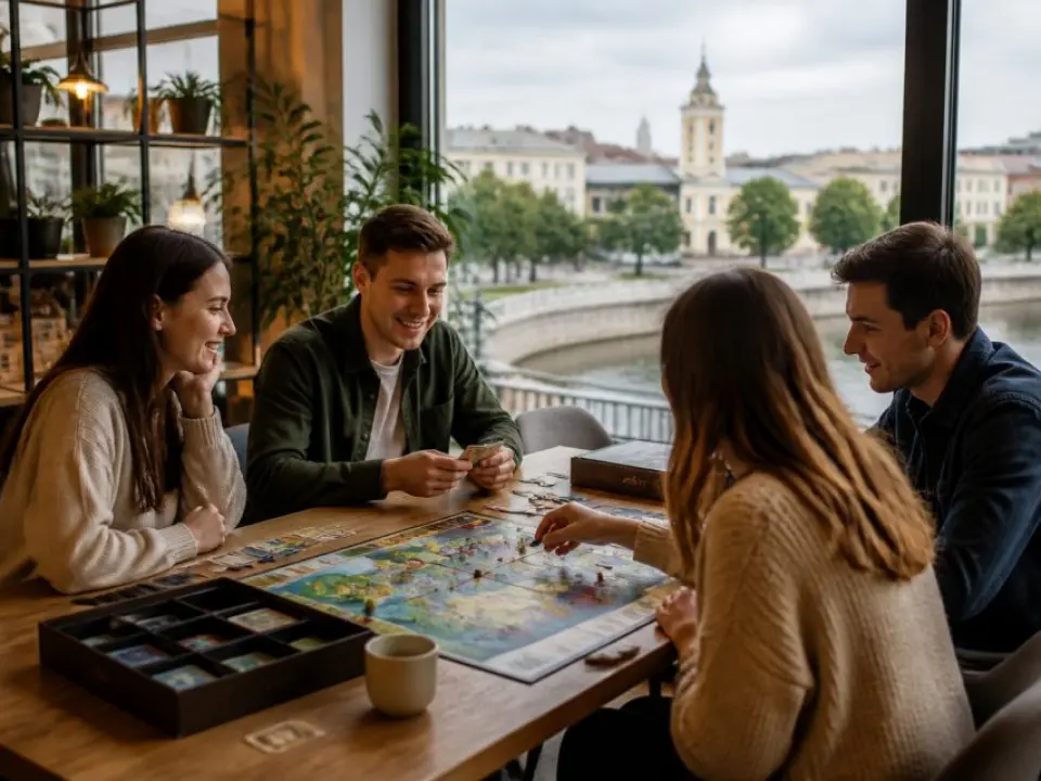 Board games in a cafe with friends
