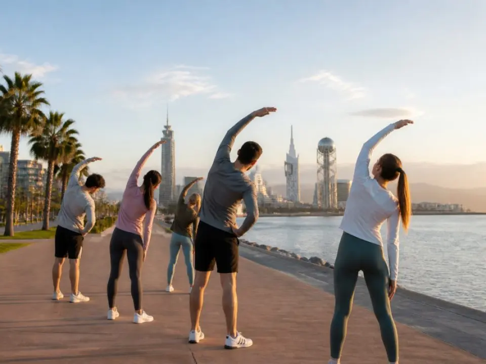 A calm morning stretch by the sea