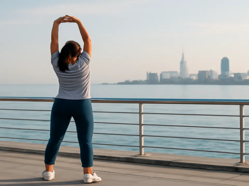 A calm morning stretch by the sea