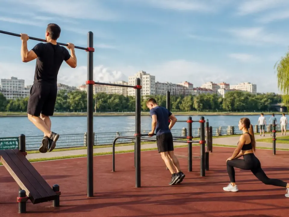 Outdoor workout on a sports ground