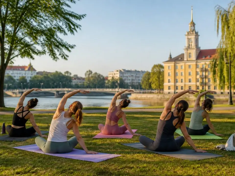 Yoga or stretching in the park